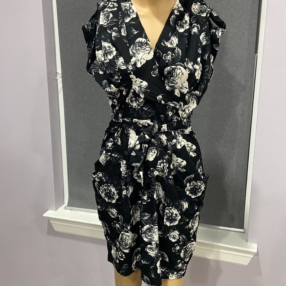 Floral Black and White Wrap Dress